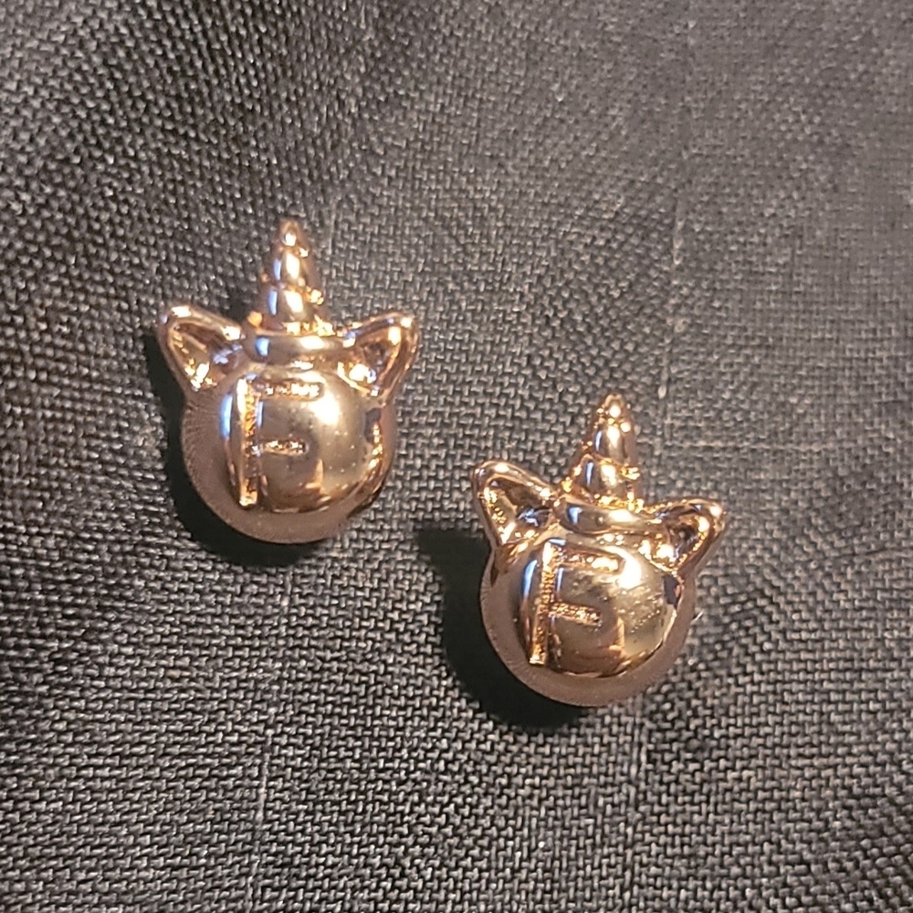 Gold Unicorn "F" Stud Earrings